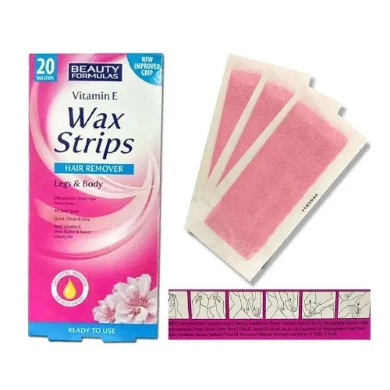 BEAUTY FORMULAS NEW IMPROVED GRIP Vitamin E Wax Strips HAIR REMOVER(20 WAX STRIP