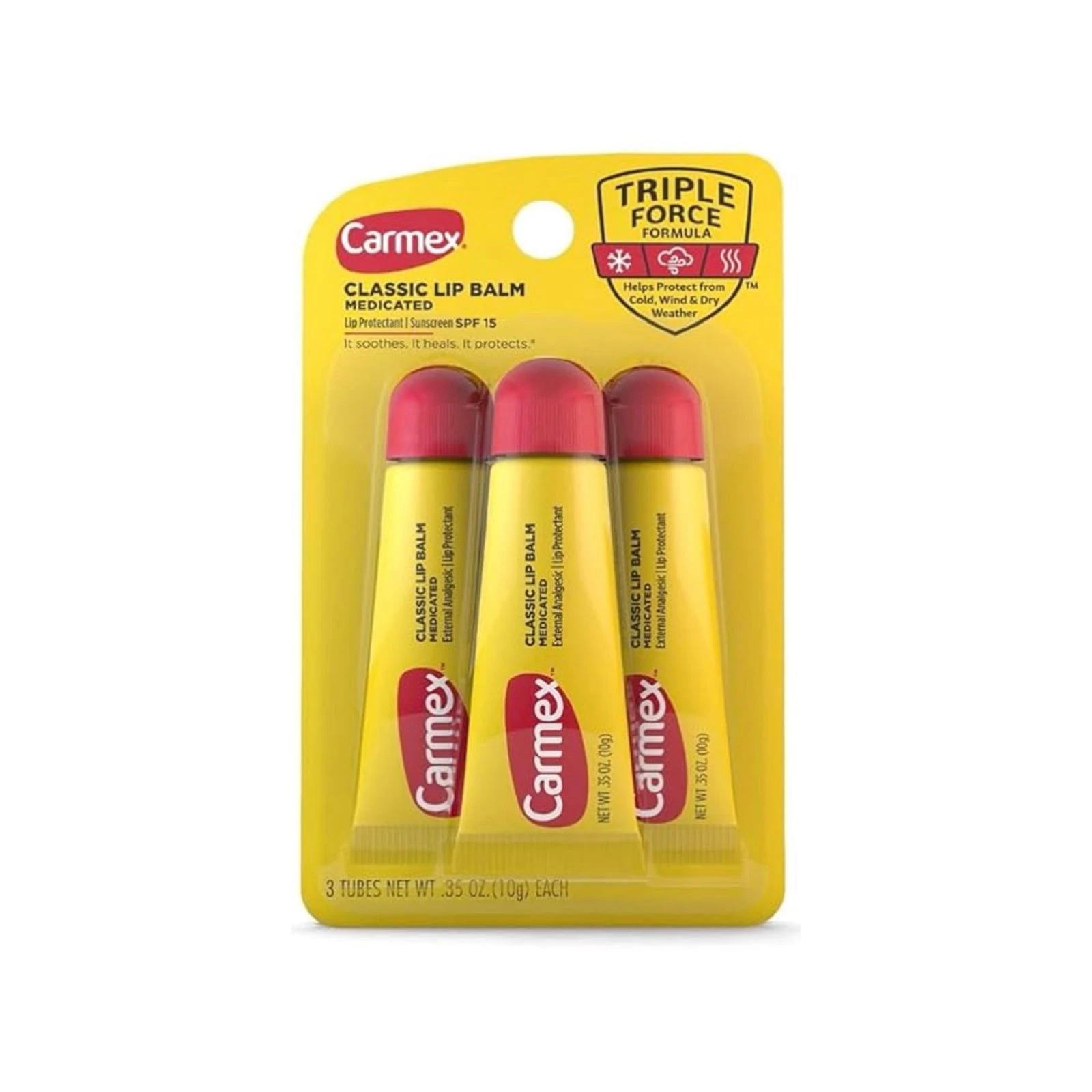 Carmex Classic Lip Balm Medicated – Triple Force Formula (3-Pack)